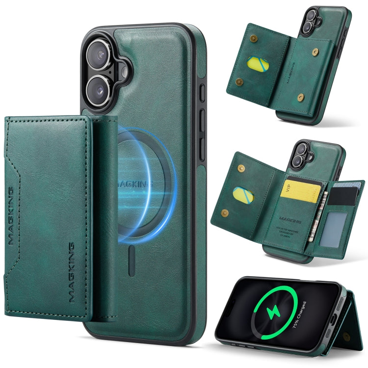 For iPhone 16 MAGKING K2 Series MagSafe RFID Card Bag Detachable Phone Case(Green)