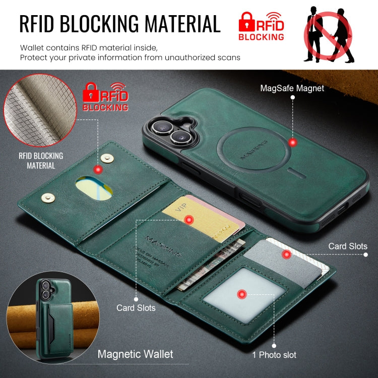 For iPhone 16 MAGKING K2 Series MagSafe RFID Card Bag Detachable Phone Case(Green)
