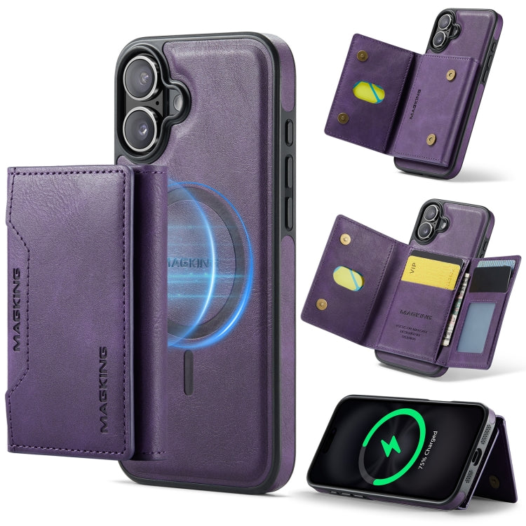 For iPhone 16 MAGKING K2 Series MagSafe RFID Card Bag Detachable Phone Case(Purple)