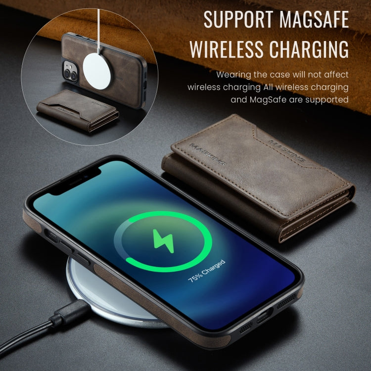 For iPhone 12 / 12 Pro MAGKING K2 Series MagSafe RFID Card Bag Detachable Phone Case(Coffee)