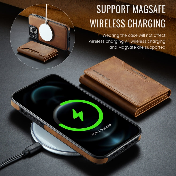 For iPhone 12 Pro Max MAGKING K2 Series MagSafe RFID Card Bag Detachable Phone Case(Brown)