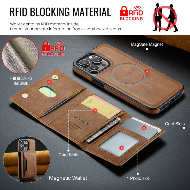 For iPhone 13 Pro Max MAGKING K2 Series MagSafe RFID Card Bag Detachable Phone Case(Brown)