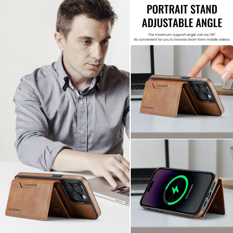 For iPhone 13 Pro Max MAGKING K2 Series MagSafe RFID Card Bag Detachable Phone Case(Brown)