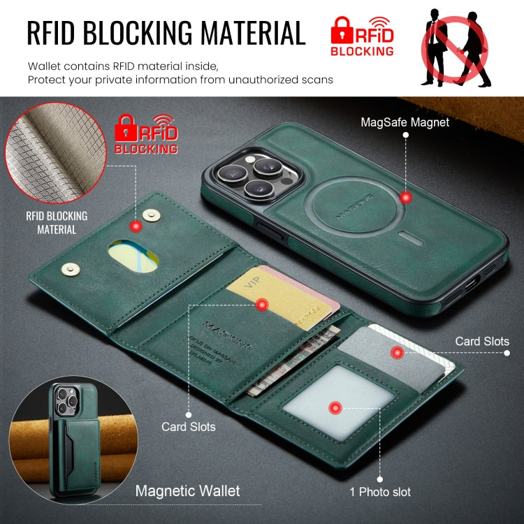 For iPhone 13 Pro Max MAGKING K2 Series MagSafe RFID Card Bag Detachable Phone Case(Green)
