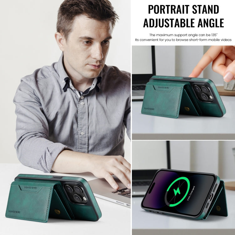 For iPhone 13 Pro MAGKING K2 Series MagSafe RFID Card Bag Detachable Phone Case(Green)