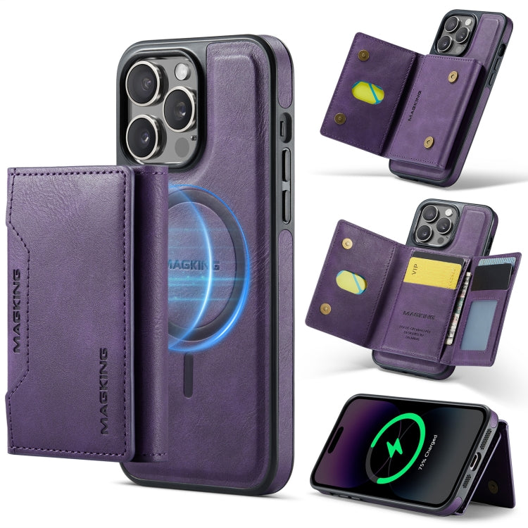 For iPhone 13 Pro MAGKING K2 Series MagSafe RFID Card Bag Detachable Phone Case(Purple)