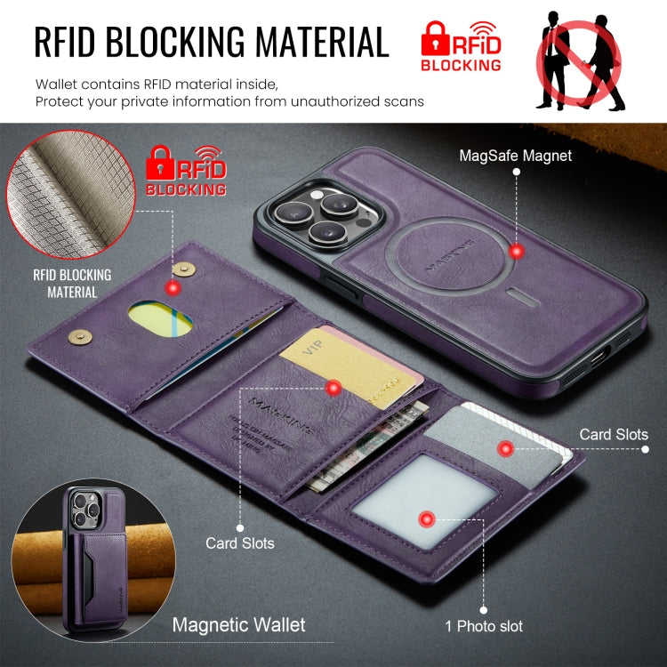 For iPhone 13 Pro MAGKING K2 Series MagSafe RFID Card Bag Detachable Phone Case(Purple)