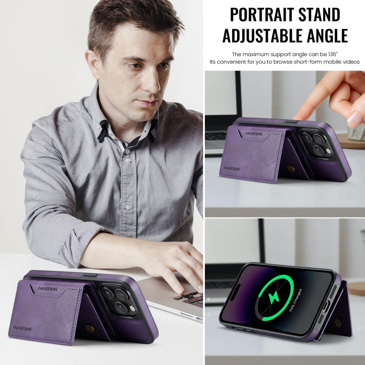 For iPhone 13 Pro MAGKING K2 Series MagSafe RFID Card Bag Detachable Phone Case(Purple)