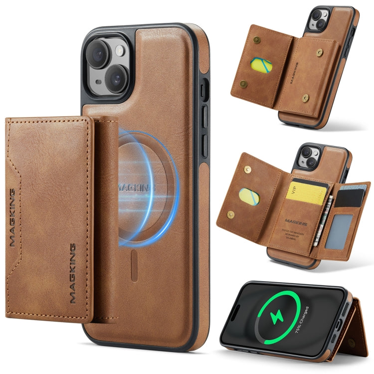 For iPhone 13 MAGKING K2 Series MagSafe RFID Card Bag Detachable Phone Case(Brown)