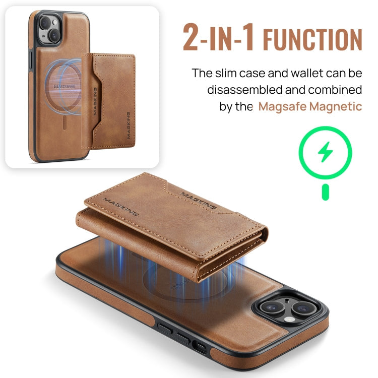 For iPhone 13 MAGKING K2 Series MagSafe RFID Card Bag Detachable Phone Case(Brown)