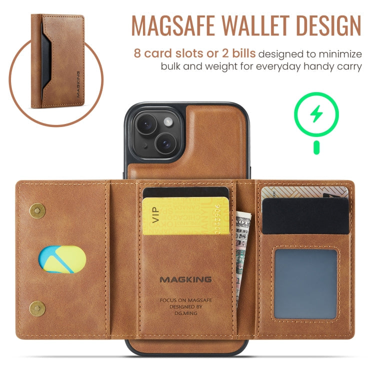 For iPhone 13 MAGKING K2 Series MagSafe RFID Card Bag Detachable Phone Case(Brown)