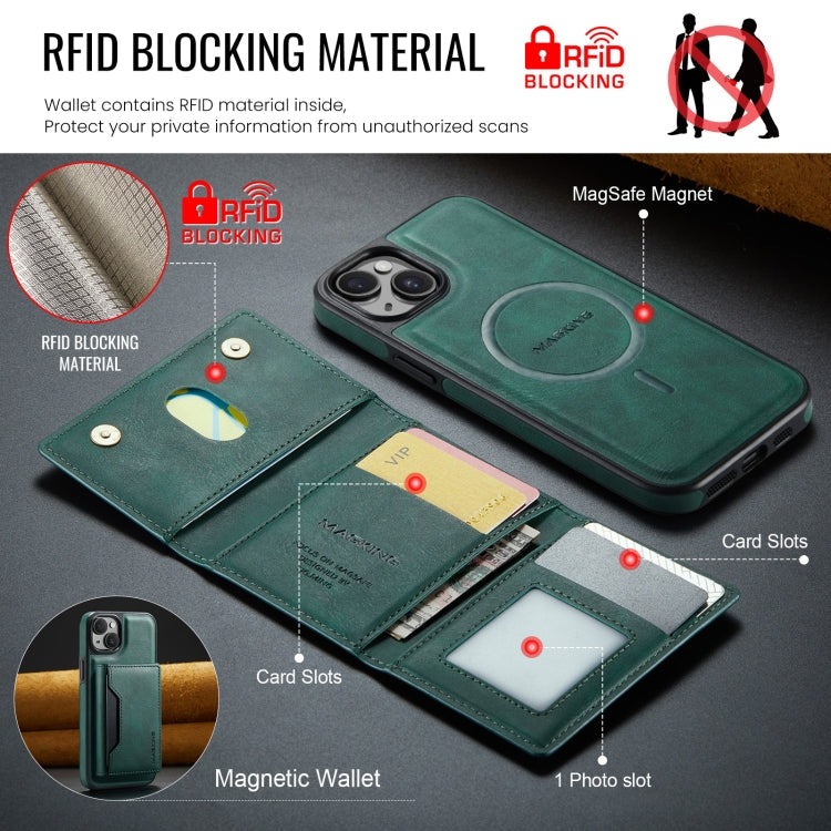 For iPhone 13 MAGKING K2 Series MagSafe RFID Card Bag Detachable Phone Case(Green)