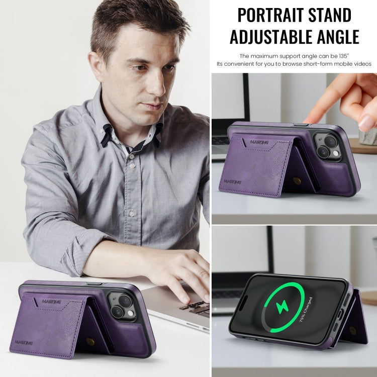 For iPhone 13 MAGKING K2 Series MagSafe RFID Card Bag Detachable Phone Case(Purple)