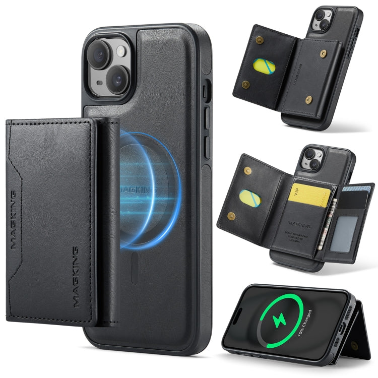 For iPhone 14 Plus MAGKING K2 Series MagSafe RFID Card Bag Detachable Phone Case(Black)