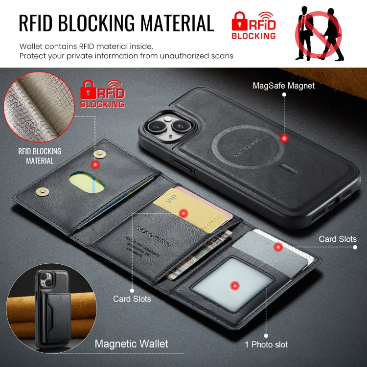 For iPhone 14 Plus MAGKING K2 Series MagSafe RFID Card Bag Detachable Phone Case(Black)