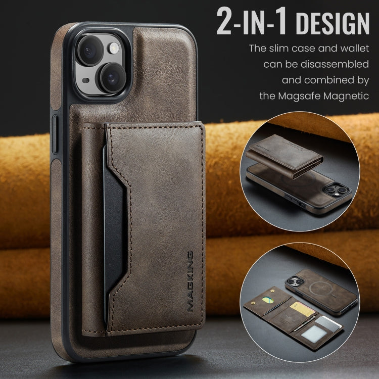 For iPhone 14 Plus MAGKING K2 Series MagSafe RFID Card Bag Detachable Phone Case(Coffee)