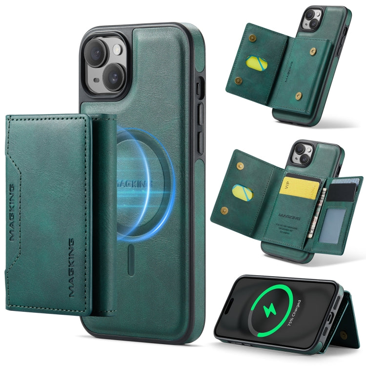 For iPhone 14 Plus MAGKING K2 Series MagSafe RFID Card Bag Detachable Phone Case(Green)