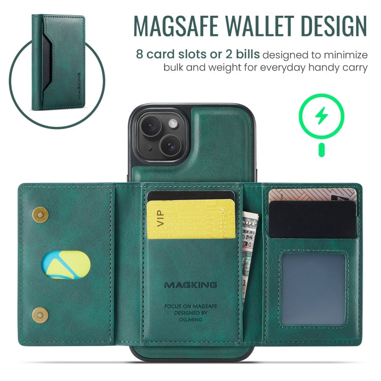 For iPhone 14 Plus MAGKING K2 Series MagSafe RFID Card Bag Detachable Phone Case(Green)