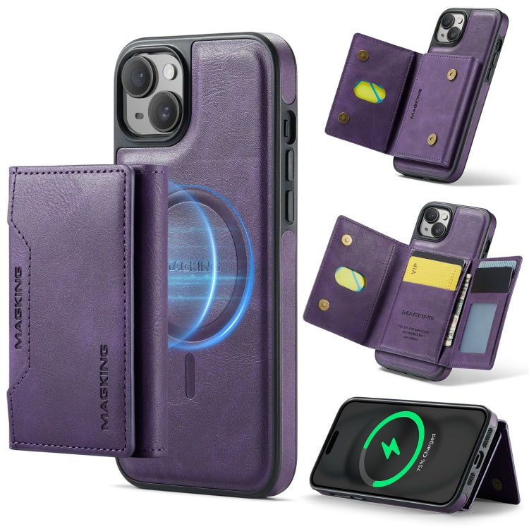 For iPhone 14 Plus MAGKING K2 Series MagSafe RFID Card Bag Detachable Phone Case(Purple)