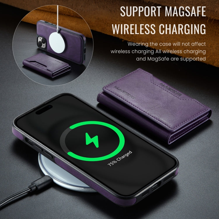 For iPhone 14 Plus MAGKING K2 Series MagSafe RFID Card Bag Detachable Phone Case(Purple)