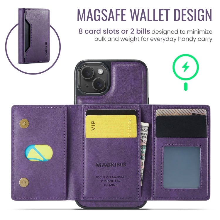 For iPhone 14 Plus MAGKING K2 Series MagSafe RFID Card Bag Detachable Phone Case(Purple)