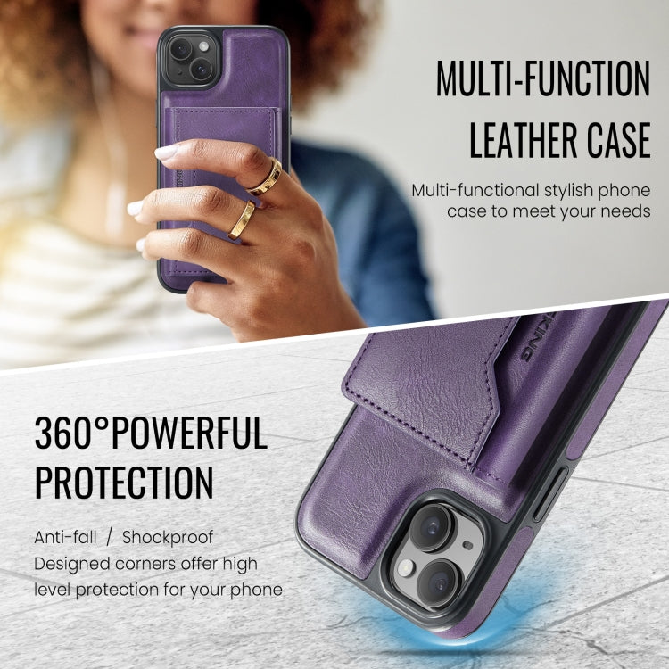 For iPhone 14 Plus MAGKING K2 Series MagSafe RFID Card Bag Detachable Phone Case(Purple)