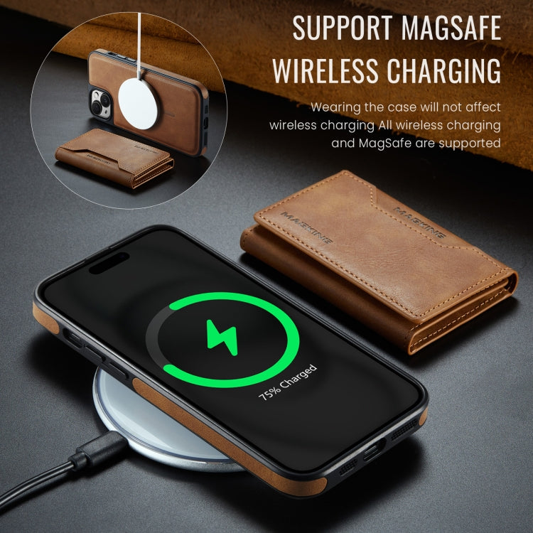 For iPhone 14 MAGKING K2 Series MagSafe RFID Card Bag Detachable Phone Case(Brown)