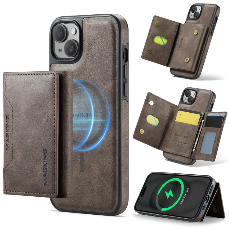 For iPhone 14 MAGKING K2 Series MagSafe RFID Card Bag Detachable Phone Case(Coffee)
