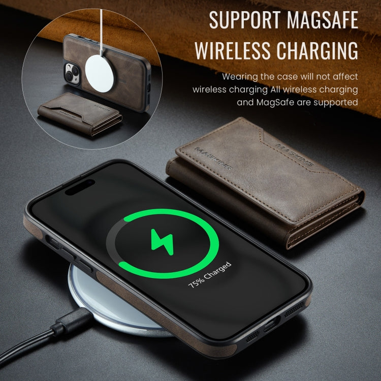 For iPhone 14 MAGKING K2 Series MagSafe RFID Card Bag Detachable Phone Case(Coffee)