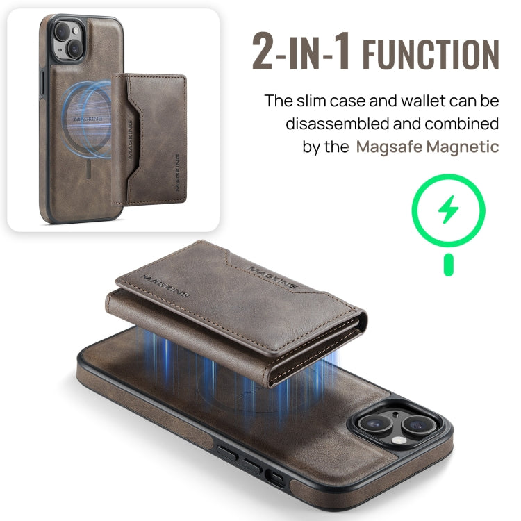 For iPhone 14 MAGKING K2 Series MagSafe RFID Card Bag Detachable Phone Case(Coffee)