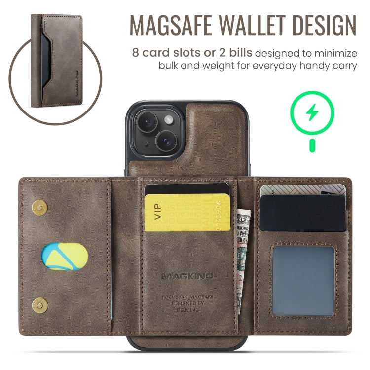For iPhone 14 MAGKING K2 Series MagSafe RFID Card Bag Detachable Phone Case(Coffee)