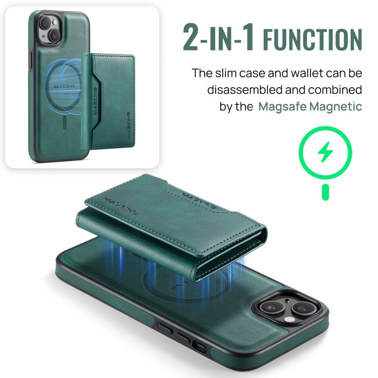 For iPhone 14 MAGKING K2 Series MagSafe RFID Card Bag Detachable Phone Case(Green)