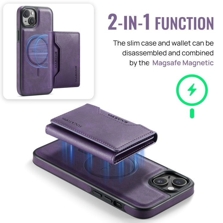 For iPhone 14 MAGKING K2 Series MagSafe RFID Card Bag Detachable Phone Case(Purple)
