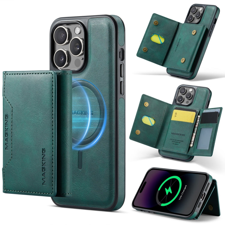 For iPhone 14 Pro MAGKING K2 Series MagSafe RFID Card Bag Detachable Phone Case(Green)