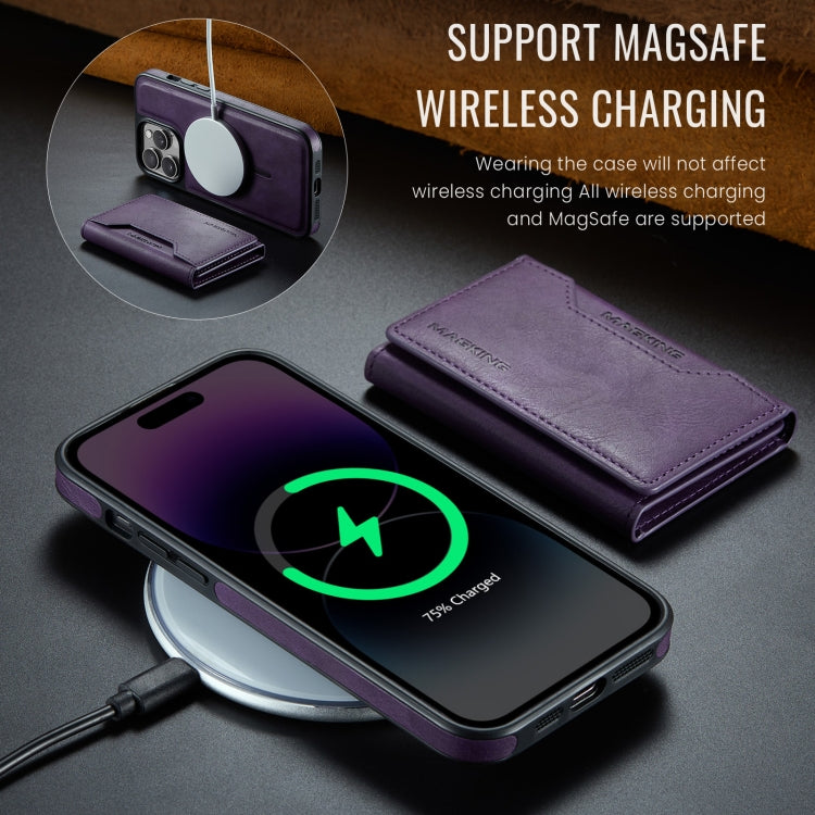 For iPhone 14 Pro MAGKING K2 Series MagSafe RFID Card Bag Detachable Phone Case(Purple)