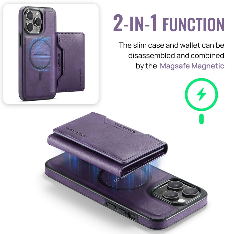 For iPhone 14 Pro MAGKING K2 Series MagSafe RFID Card Bag Detachable Phone Case(Purple)