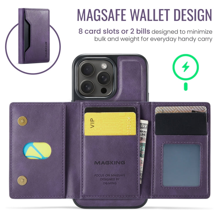 For iPhone 14 Pro MAGKING K2 Series MagSafe RFID Card Bag Detachable Phone Case(Purple)