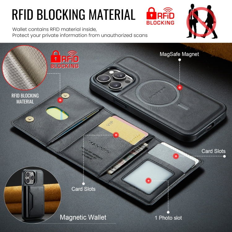 For iPhone 14 Pro Max MAGKING K2 Series MagSafe RFID Card Bag Detachable Phone Case(Black)
