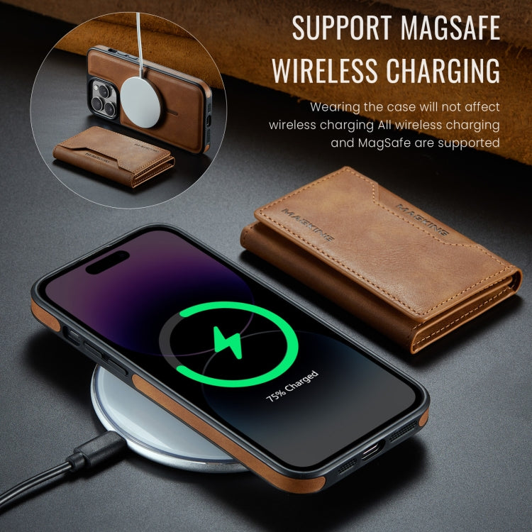 For iPhone 14 Pro Max MAGKING K2 Series MagSafe RFID Card Bag Detachable Phone Case(Brown)