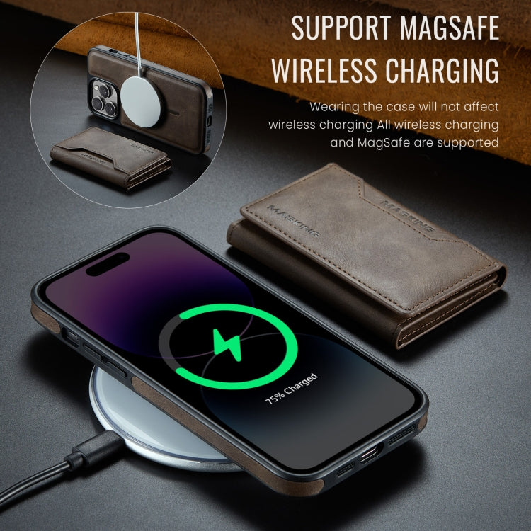For iPhone 14 Pro Max MAGKING K2 Series MagSafe RFID Card Bag Detachable Phone Case(Coffee)