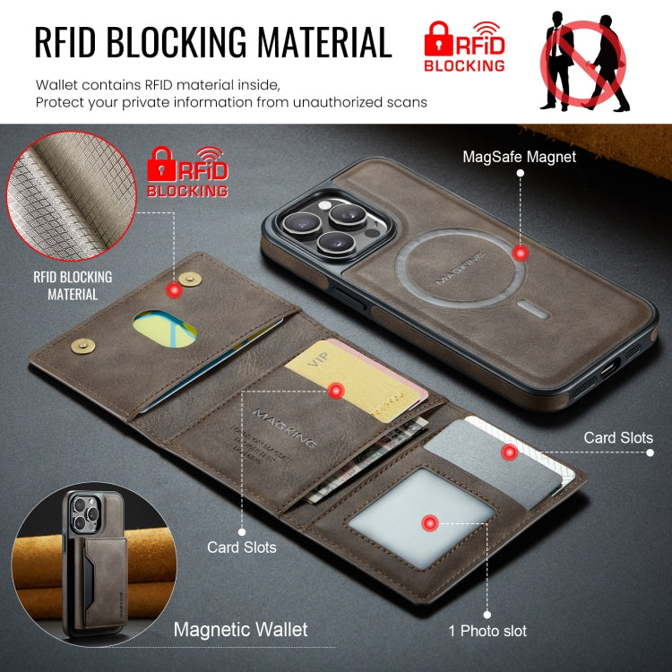 For iPhone 14 Pro Max MAGKING K2 Series MagSafe RFID Card Bag Detachable Phone Case(Coffee)