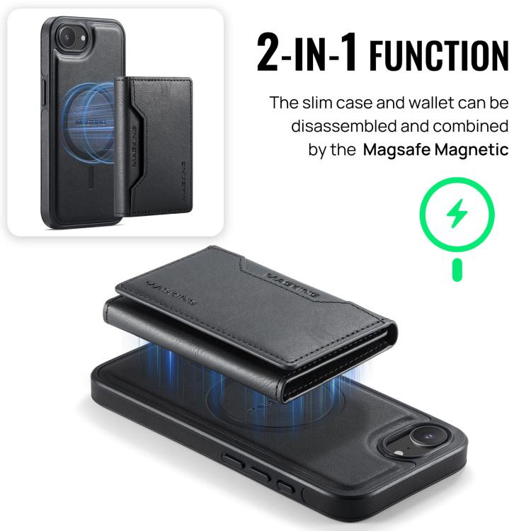 For iPhone 17e / 16e MAGKING K2 Series MagSafe RFID Card Bag Detachable Phone Case(Black)