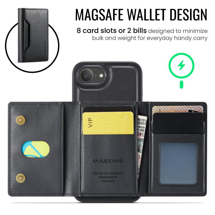 For iPhone 17e / 16e MAGKING K2 Series MagSafe RFID Card Bag Detachable Phone Case(Black)
