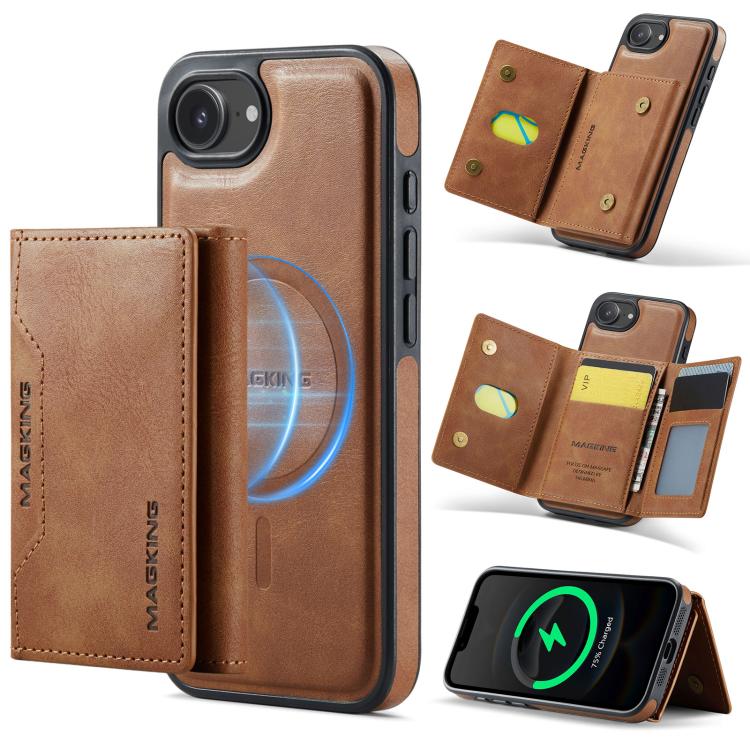 For iPhone 17e / 16e MAGKING K2 Series MagSafe RFID Card Bag Detachable Phone Case(Brown)