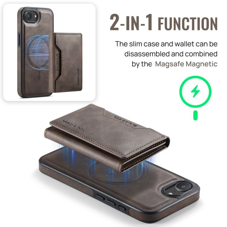 For iPhone 17e / 16e MAGKING K2 Series MagSafe RFID Card Bag Detachable Phone Case(Coffee)