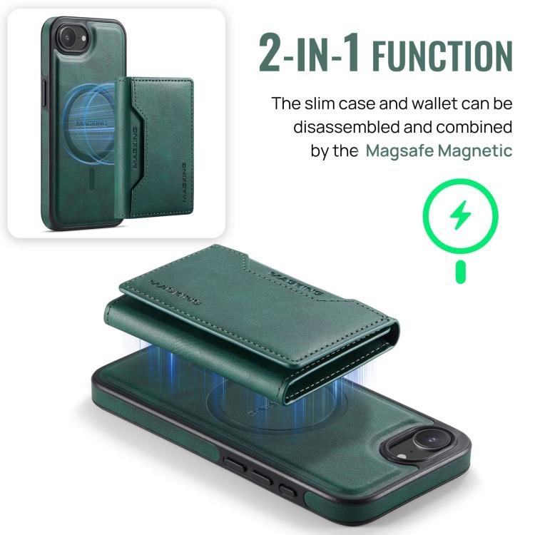 For iPhone 17e / 16e MAGKING K2 Series MagSafe RFID Card Bag Detachable Phone Case(Green)