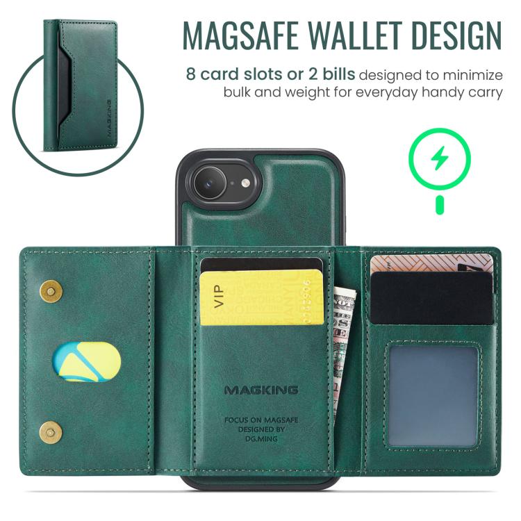 For iPhone 17e / 16e MAGKING K2 Series MagSafe RFID Card Bag Detachable Phone Case(Green)