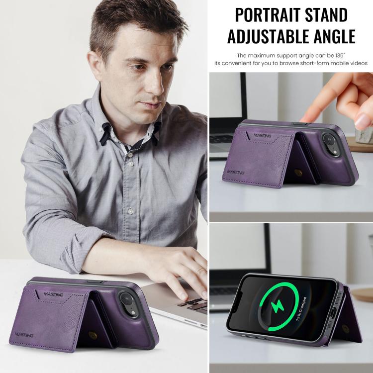 For iPhone 17e / 16e MAGKING K2 Series MagSafe RFID Card Bag Detachable Phone Case(Purple)
