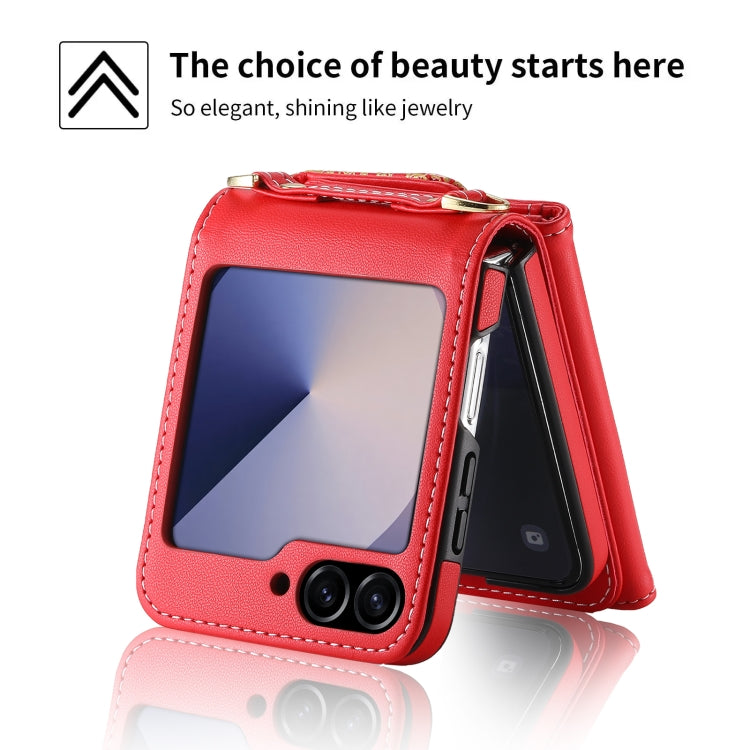 For Samsung Galaxy Z Flip6 / Flip7 FE POLA Multi-Card Slots Leaf Pattern Phone Case(Red)