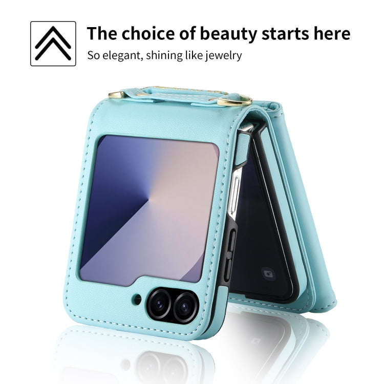 For Samsung Galaxy Z Flip6 / Flip7 FE POLA Multi-Card Slots Leaf Pattern Phone Case(Blue)